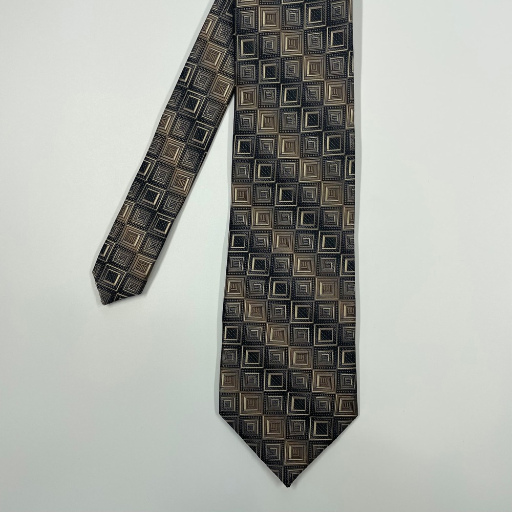 Bruno Piattelli Brown Geometric Silk Necktie Mens OS